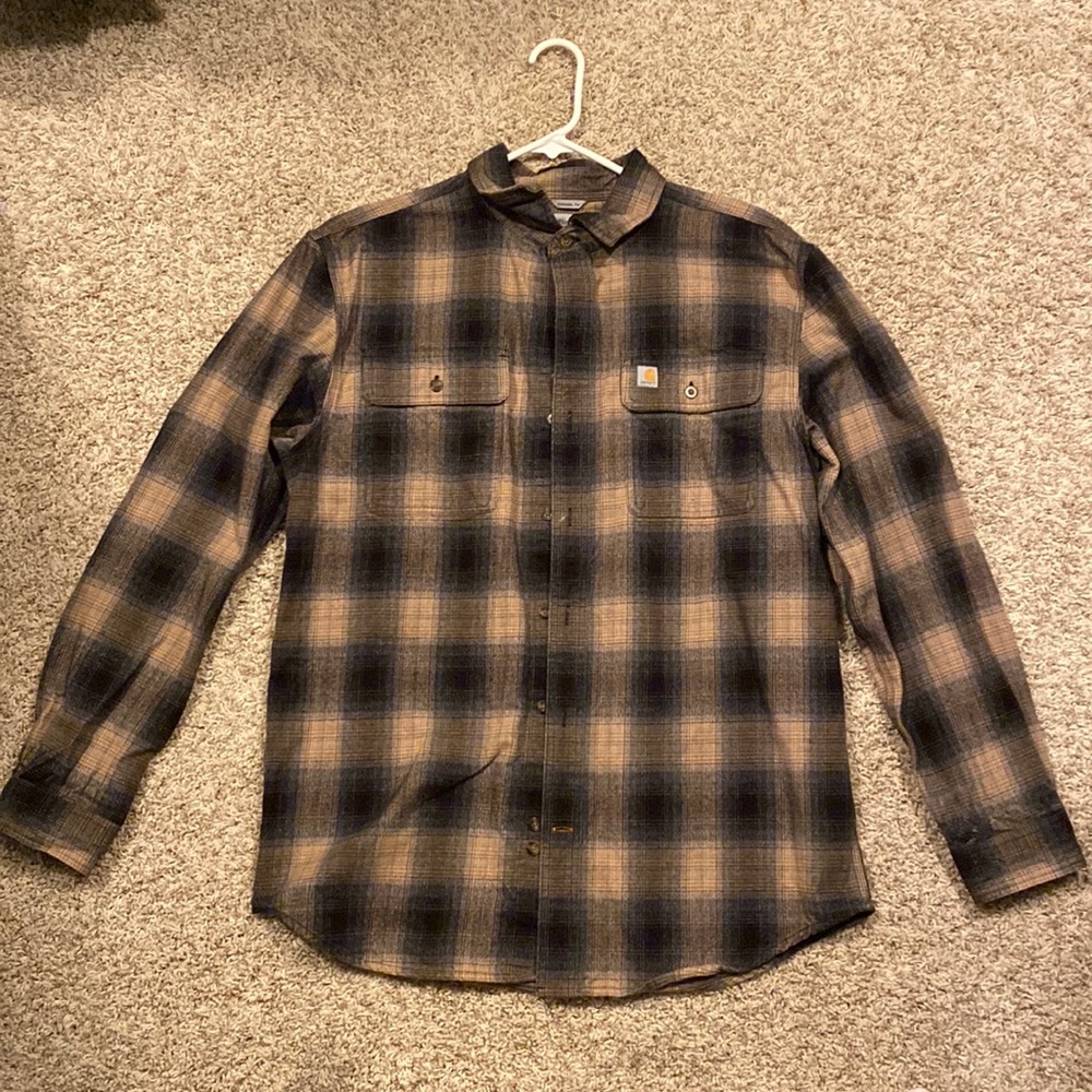 Carhartt medium men’s tan and brown button up flannel